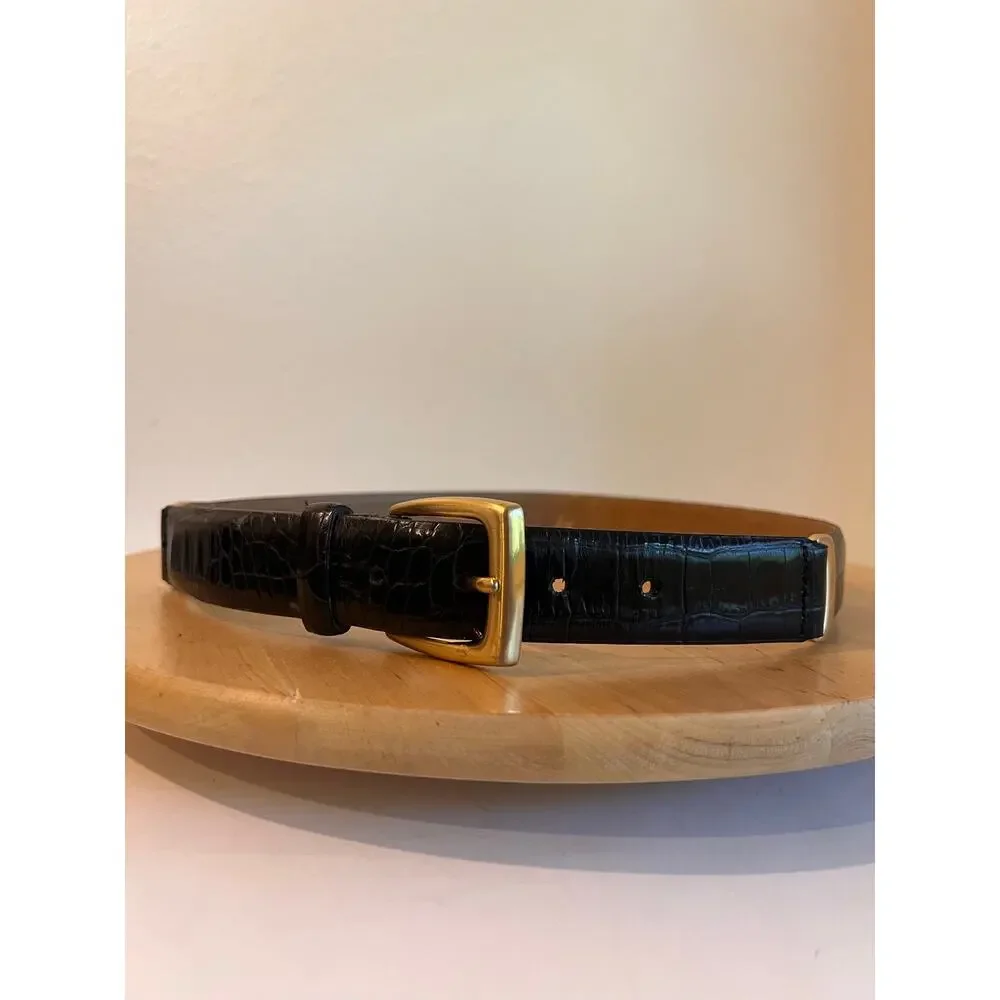 Vintage 1998 Liz Claiborne Black Leather Chunky Gold Chain Link Size Small